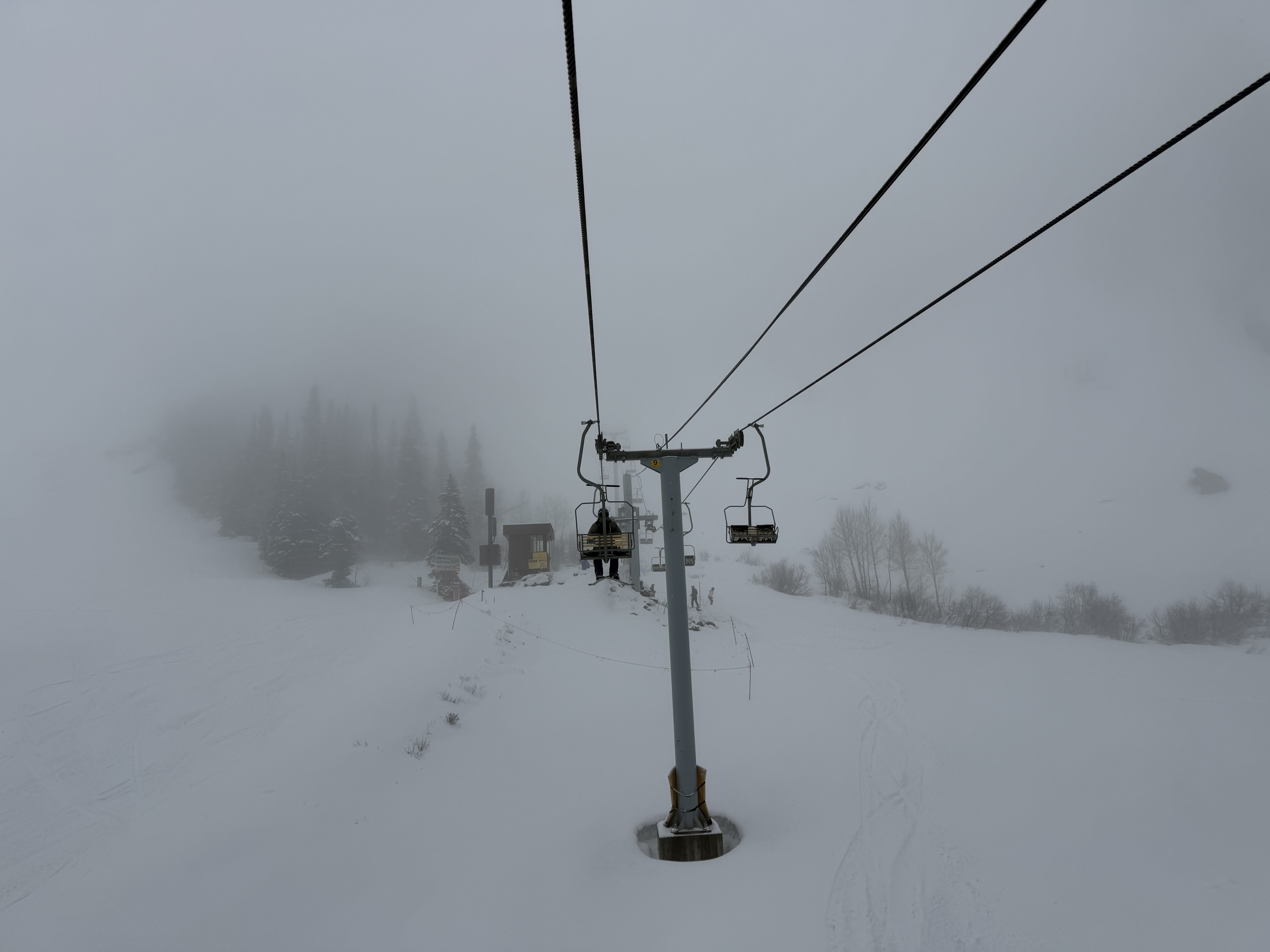 Foggy chairlift at Snowbird